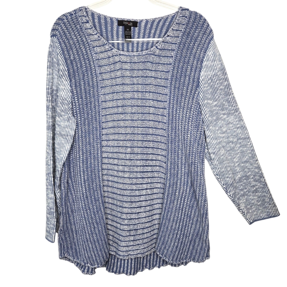 Style & Co Tunic Sweater Size 2X Blue Striped Casual Light Knit Beachy